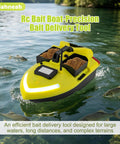 Beast GPS Fishing Bait Boat With 12000mAh Battery, 1640ft Remote Range RC Boat on lake with triple bins filled with bait