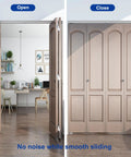 72 Inch Bifold Door Hardware Kit For 4 Doors With 18 Inch Panels, shown installed in a room, open and closed view