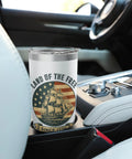 Patriotic 4th Of July Stainless Steel Insulated Tumbler With Retro Sailboat And Red White And Blue US Flag Design in car