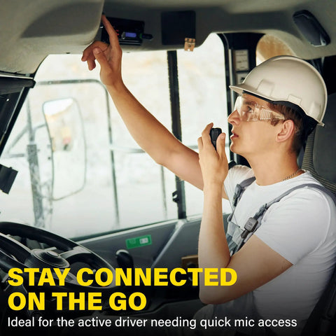 Retractable CB Mic Holder With 42 Inch Heavy Duty Cord Tether For Handheld Radios in truck cab for easy mic access.