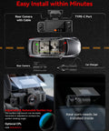 360 Degree Four Channel Dash Cam With FHD Front, Rear, And Inside Coverage setup diagram on vehicle dashboard