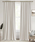 Total Blackout Curtains 96 Inches Long For Bedroom And Living Room Two Panel Set, Heavy Thermal Rustic Beige Linen Burlap Look