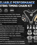 Ford Timing Chain Kit With VVT Cam Phaser And Variable Valve Timing Solenoid For Edge Expedition Explorer Flex Mustang Taurus Transit 3.7L 3.5L Replacement Kit AT4Z 6268 A Beefed Up Performance displayed with components and parts list