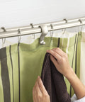 Brushed Nickel Adjustable 57 To 60 Inch Stainless Steel Double Curved Shower Curtain Rod With Wall Fixed Brackets and shower rings