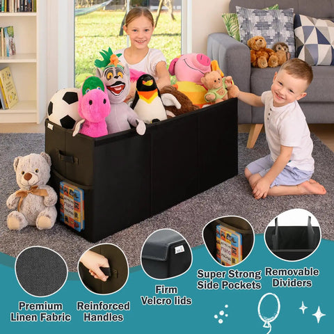 Gigantic Extra Large Toy Storage Organizer With Lid For Kids Rooms, Collapsible Toy Chest With Dividers, 37 By 16 By 14 Inches