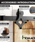 Black Rustic Non Bypass Sliding Barn Door Hardware Kit For Two Doors With A 15 Foot Flat Track Diamond Design Rollers, accessories.