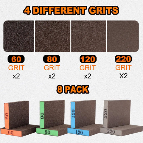 8 Pack Sanding Sponges Set With 60 80 120 220 Grit For Drywall Wood Metal And Furniture Washable Reusable Sandpaper Blocks