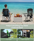 Two-Pack Breathable Camping Chairs Set with High Back Support, 330 lb capacity beside beach with drinks and storage, Ink Black