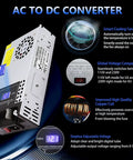 Knob Controlled Adjustable Power Supply 0 To 48V 600W With LED Display showing features like cooling fan and voltage compatibility