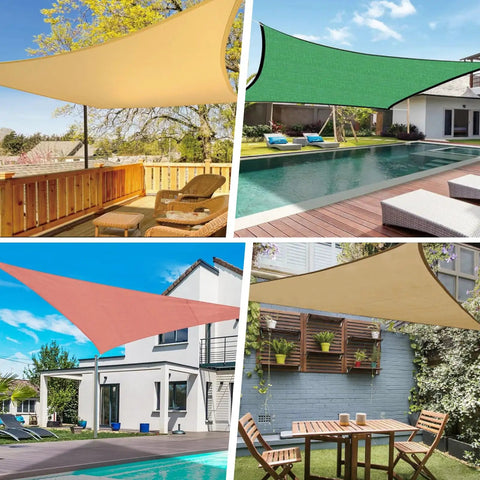 Waterproof Sun Shade Sail With Ninety Five Percent UV Block Canopy for outdoor patio, garden, backyard setups in various colors.