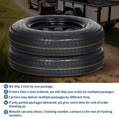 2-Pack 5.30-12 Trailer Tires With 12 Inch Rims, 5 Lug On 4.5 Inch Bolt Pattern, 6 Ply Load Range C Heavy Duty Tires, stacked view
