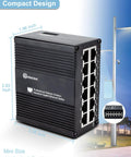 12 Port Gigabit Unmanaged Ethernet Switch For Industrial Use With Energy Efficient Design, IP40 enclosure shown with dimensions
