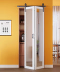 36 By 84 Inch Solid Core Bifold Barn Door Set With Full Length Mirror paintable bi fold closet doors installed, space saving design.