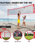 12 Foot Portable Volleyball Net For Backyard And Indoor And Outdoor Use Freestanding With Height Adjustment Carry Bag.