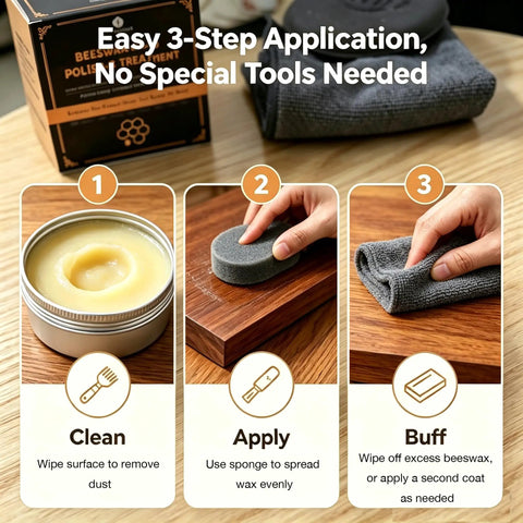 Easy application steps for Premium Beeswax Wood Polish That Keeps Your Furniture Lookin Sharp And Ready For The Long Haul.