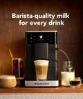 Compact Fully Automatic Espresso And Iced Coffee Maker With One Touch Brewing High Pressure Pump And Rapid Milk Frother with milk and coffee drinks