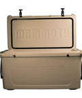Bombproof 125 Quart Insulated Cooler Tough As Nails Rotomolded Hard Ice Chest Holds 104 Cans Heavy Duty Tan Cooler with lid open
