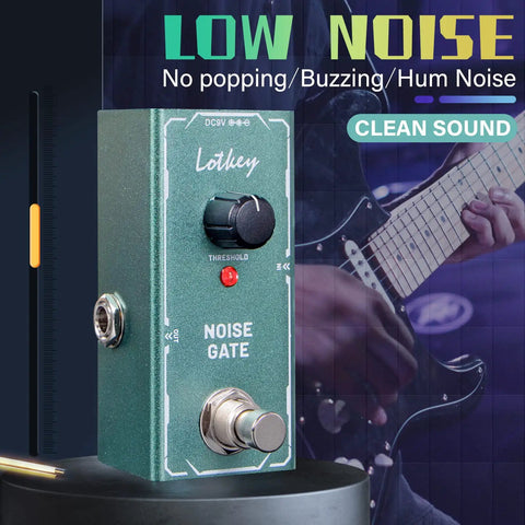 Noise Gate Pedal For Electric Guitars Mini Stompbox True Bypass 9V DC Power with guitar background