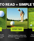 Step-by-step use of Game Ready Golf Green Reader And Magnetic Ball Marker Pocket Putting Alignment Tool on a golf course green.