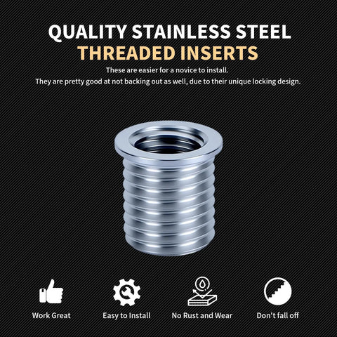 Close-up of stainless steel threaded insert from Pro Grade M10x1.5 Thread Repair Kit With 14mm Stainless Steel Inserts HSS Drill Tap Counterbore And Install Driver 10 Pieces Rebuild Stripped M10 Threads In Metal Automotive And Machinery Projects.