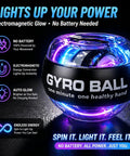 Grip Strength Gyro Ball Exerciser With LED Lights No Batteries Needed Portable Carry Bag, glowing gyro ball close-up
