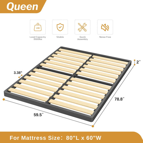Heavy Duty 2 Inch Queen Box Spring With Rounded Corners And Ironclad Steel Base Featuring Premium Wood Slats for mattress support.