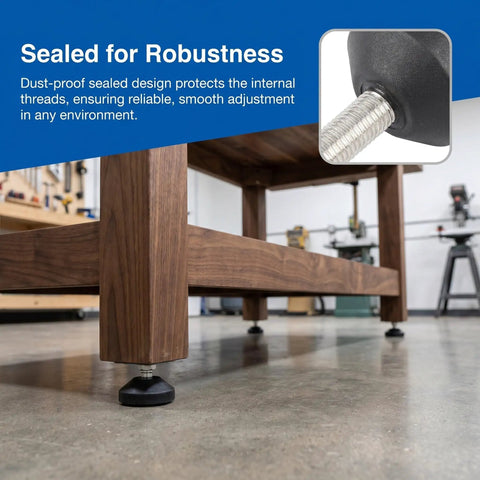 Adjustable Leveling Feet With Weight Distribution For Racks And Desks M10x50mm Thread 6 Pack Rubber Swivel Base Sealed Dust