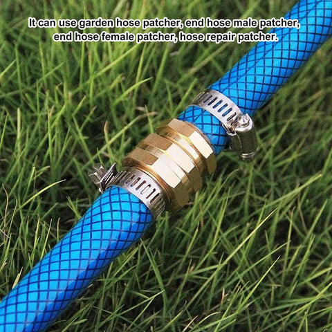 Heavy Duty Brass Garden Hose Quick Connectors Set Of 3 Fits Standard 3 4 Inch For Durable Water Spraying Nozzle Attachments And Easy Repair Jobs To Make Lawn Care A Total Breeze Without Rust Worries brass hose connector with clamps on blue garden hose