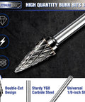 20 Piece Tungsten Carbide Burr Set With One Eighth Inch Shank For High Speed Metal Grinding Carving Polishing And Engraving