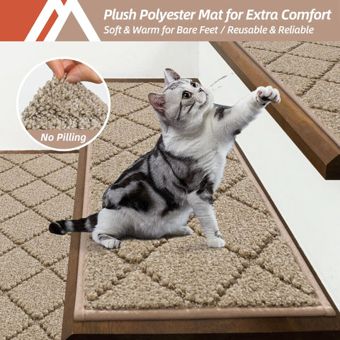Cat on Edging Stair Treads Non Slip Carpet Mats 28x9 Inches Indoor Stair Runners For Wooden Steps Kid And Pet Friendly