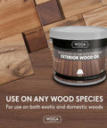 Exterior Wood Oil For Outdoor Surfaces A Water Based Penetrating Stain That Really Soaks In Deep For Decks Fences Siding And Outdoor Furniture Natural Finish 2.5L displayed on a wood background