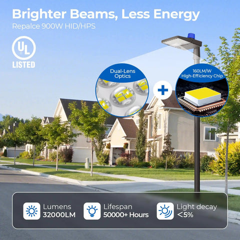 200W LED Parking Lot Light Outdoor With Dusk To Dawn Sensor, 32000 Lumen 5000K Daylight White, street installation