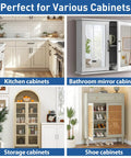 Four images showing Soft Close Cabinet Hinges 90 Degree Concealed No Drilled Easy Install With Mounting Screws 4 Pack For Kitchen Cupboards on various cabinets.