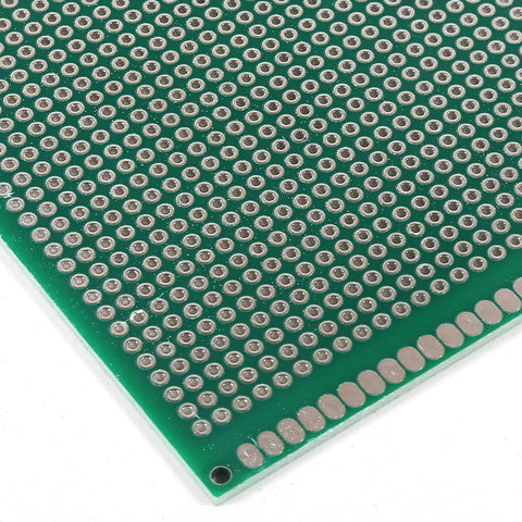 Close-up of a green double-sided PCB from the 20 Piece Double Sided PCB Prototype Kit For DIY Projects Four Sizes Includes Five Boards Per Size