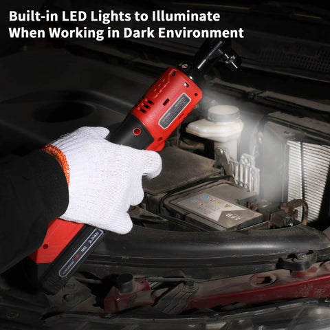 Cordless Ratchet Wrench Three Eighths Inch Delivers 44.25 Foot Pounds Of Torque At 380 RPM used on car engine with LED lights