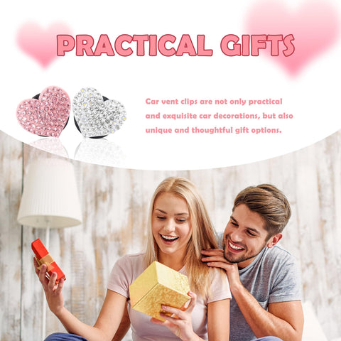 Heart Shaped Car Vent Clips With Rhinestones Bling Air Vent Decorations For Cars Trucks And SUVs Pink 4 Pack shown as gifts