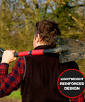Person holding Multi Digger Garden Spade With Reinforced Fiberglass Handle, Lightweight Arrow Head Shovel, Root Saw Stump Cutter