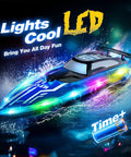 Fast Remote Control RC Boat With LED Lights For Pools And Lakes 2 4GHz Racing Electric Boat For Kids Ages 8 To 12 Waterproof Outdoor Fun