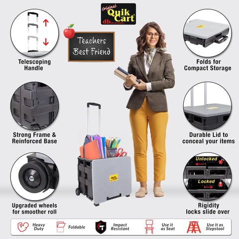 Collapsible Rolling Cart On Wheels For Teachers And Classrooms Mega Handy Heavy Duty Plastic Tote Cart With Telescoping Handle