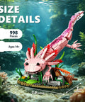 Ocean Animals Building Block Set Inspired By A Cute Amphibian, Totally Lego Compatible 998 Piece Model Kit With Movable Joints And Display Base For Home Office Desk Decor STEM Sea Toys Gift For Adults Teens And Boys 8 14, pink axolotl display model, 12.2 inches