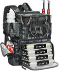 Fishing Backpack With 4 Tackle Boxes, Rod Holder, Insulated Cooler Compartment, Water Resistant Gear Bag For Anglers
