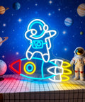 Dimmable Spaceman LED Neon Light With Transparent Backing Astronaut And Rockets Wall Art Space Room Decor For Teens