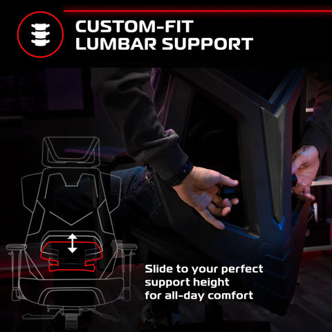 FLEXX Ergonomic Office And Gaming Chair With Lumbar Support, Breathable Mesh Recliner, person adjusting lumbar support