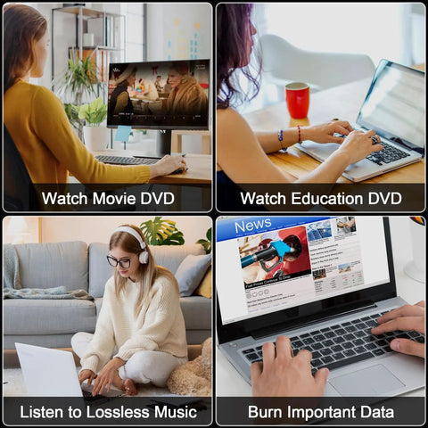 External CD DVD Drive For Laptop With 7 In 1 Disc Player Burner And M2 Slot Plug And Play USB C USB A Portable Optical Drive For Windows Mac OS Read Write CDs And DVDs used for movie DVD playback on desktop