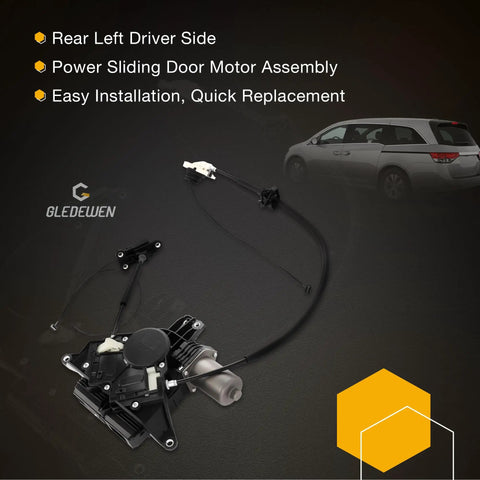 Driver Side Power Sliding Door Motor Assembly With Cable Fits Honda Odyssey 2011 To 2017 Three Point Five Liter V6 showing rear left view.