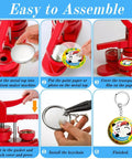 Step-by-step assembly of Epic 100 Pack Button Maker Kit For DIY Badges 2.25 Inch Metal Shells Back Covers Transparent Films Keychains