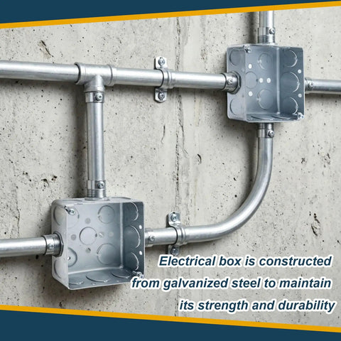 8 Pack 4 By 4 Inch Metal Electrical Boxes With Covers For Ceiling Or Wall Mount Galvanized Steel 21 Cubic Inches Capacity One And A Half Inch Deep Rust Resistant Built Tough For Clean Cable Runs installed with conduit