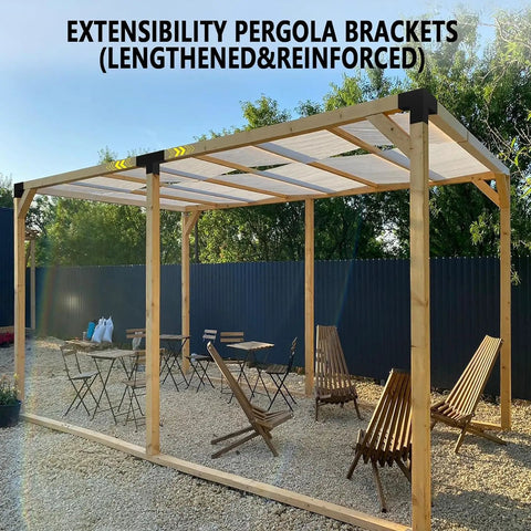 3 Way Pergola Bracket Kit For 3.5 By 3.5 Inch Beams, Heavy Duty Steel T Shaped Brackets And Post Anchors, Powder Coated Metal Gazebo Kit For Outdoor Patio Pergola, Fits 4x4 Posts, Hardware Included, 4 Pack