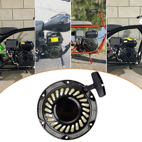 Pull Start Recoil Starter Assembly No Fuss For Predator 212cc And GX Engines with installed example on mini bikes and go-karts.