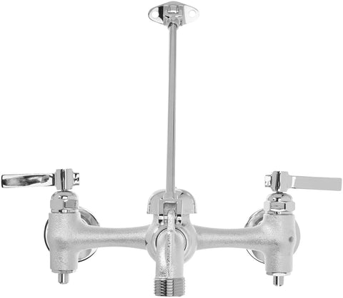 Built Tough Top Brace Wall Mount Service Sink Faucet with 6 Inch Vacuum Breaker Spout, metal levers, wall-braced installation